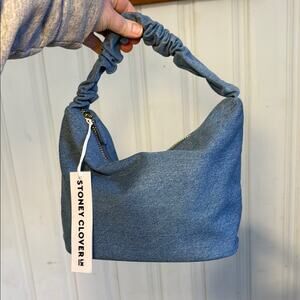 Stoney Clover Lane blue denim scrunch handle shoulder bag minimalist purse NWT